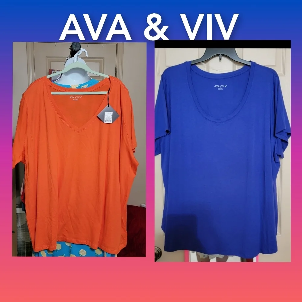 #295 AVA & VIV- Crewneck Short Sleeve T-Shirt- Avail. in Blue or Orange,sze. 4X - Picture 1 of 11